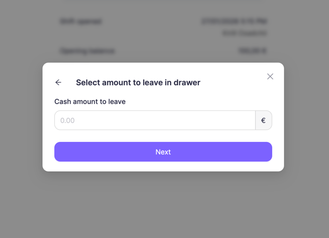 Select amount to leave in drawer